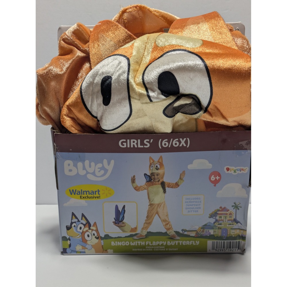 Disguise Girls Bluey Bingo With Flappy Butterfly Costume Orange Size 6/6X